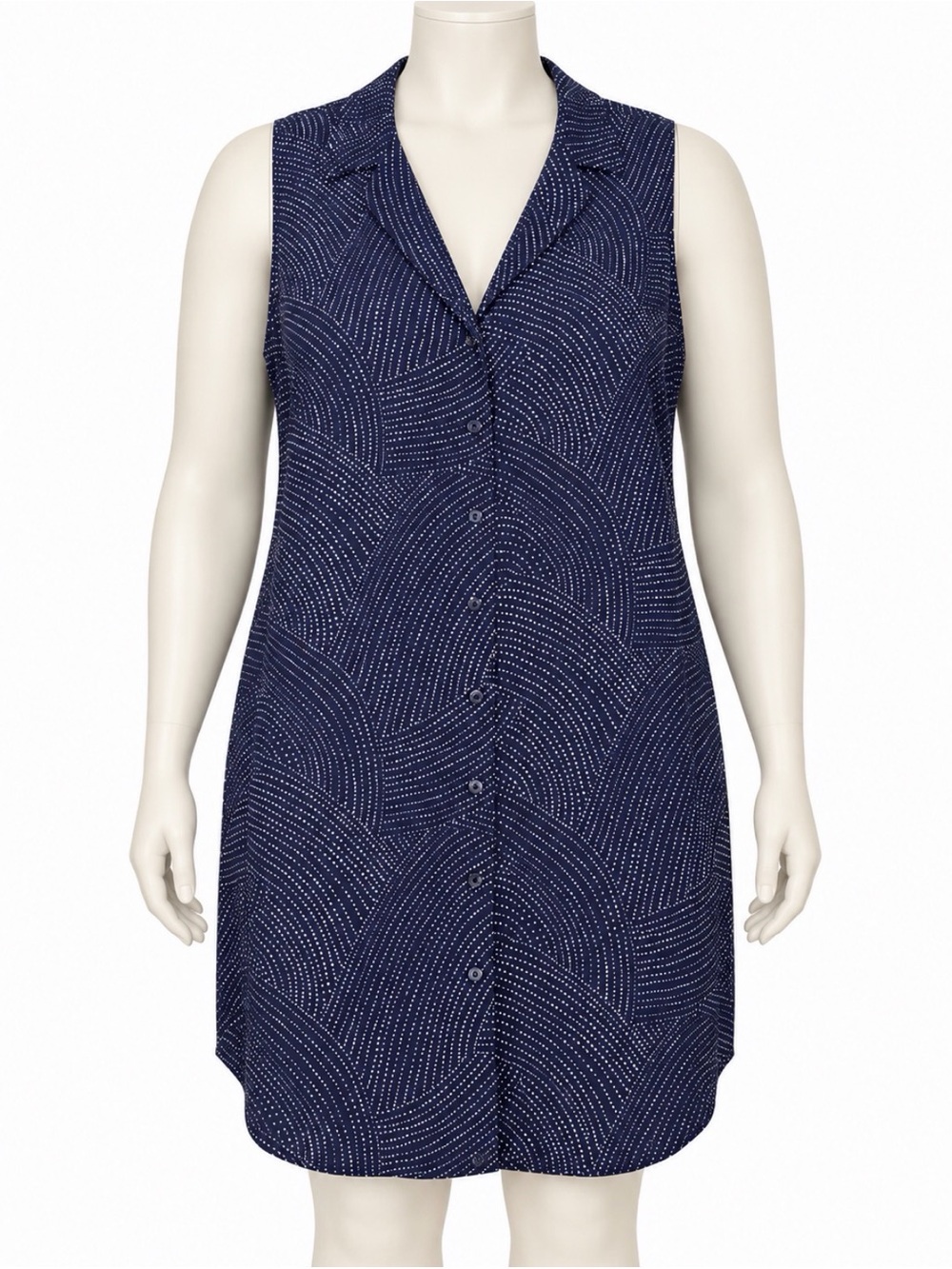 Equipment Femme 100% Silk Navy White Dotted Sleeveless Shirt Dress L/G